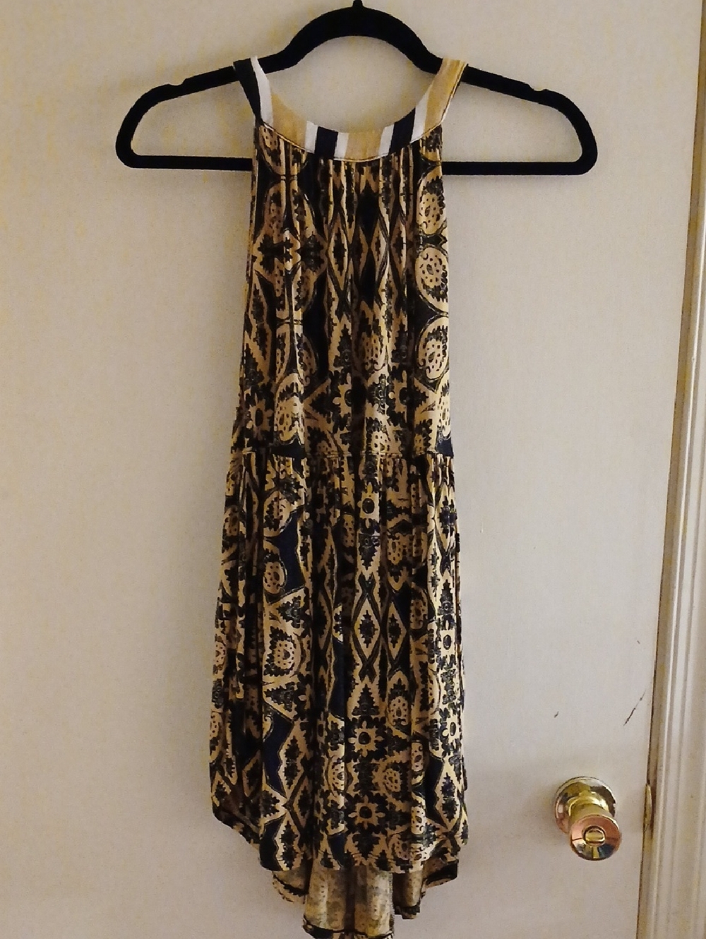 Free People Black and Gold Sleeveless Patterned Tunic